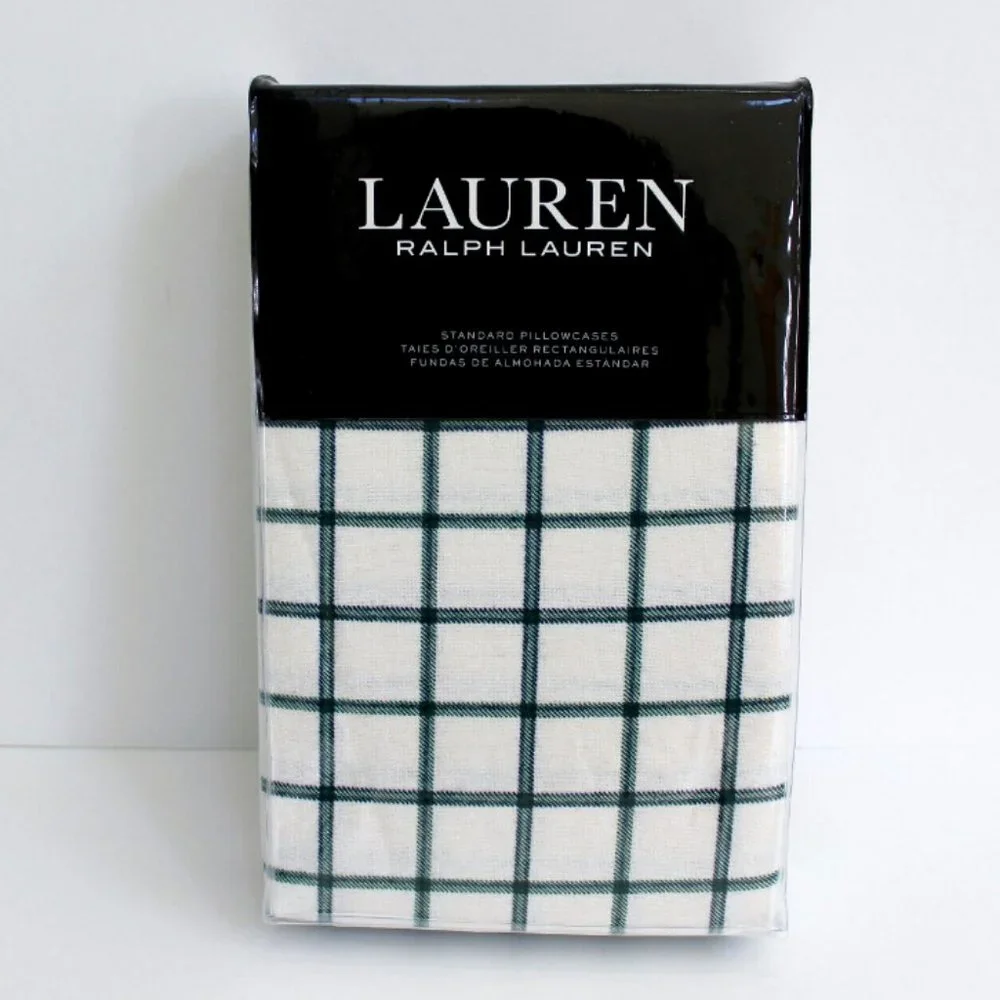 Lauren Ralph Lauren Millerton Plaid 2Pk Flannel Standard Pillowcases White Green